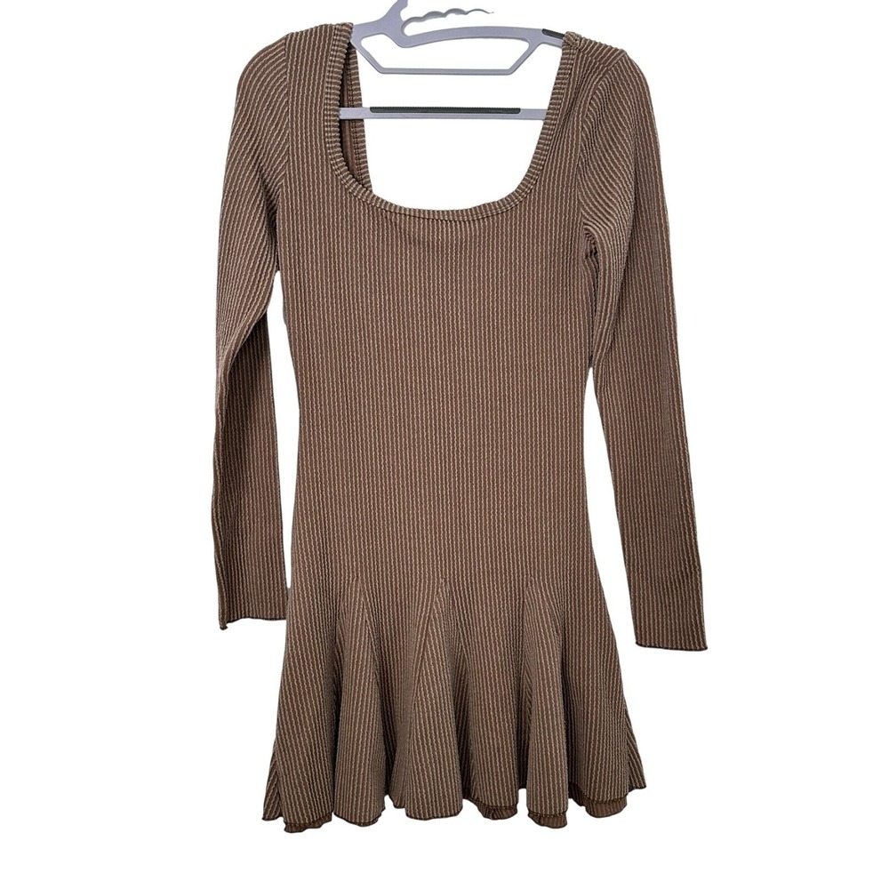 EDGE by KS Brown Ribbed Knit Long Sleeve Fit and Flare Mini Dress Small SHD2495